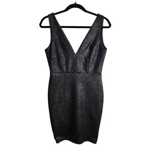 Charlotte Russe Y2K Black Faux Leather Bodycon Mini Dress Cutout Slit Size S